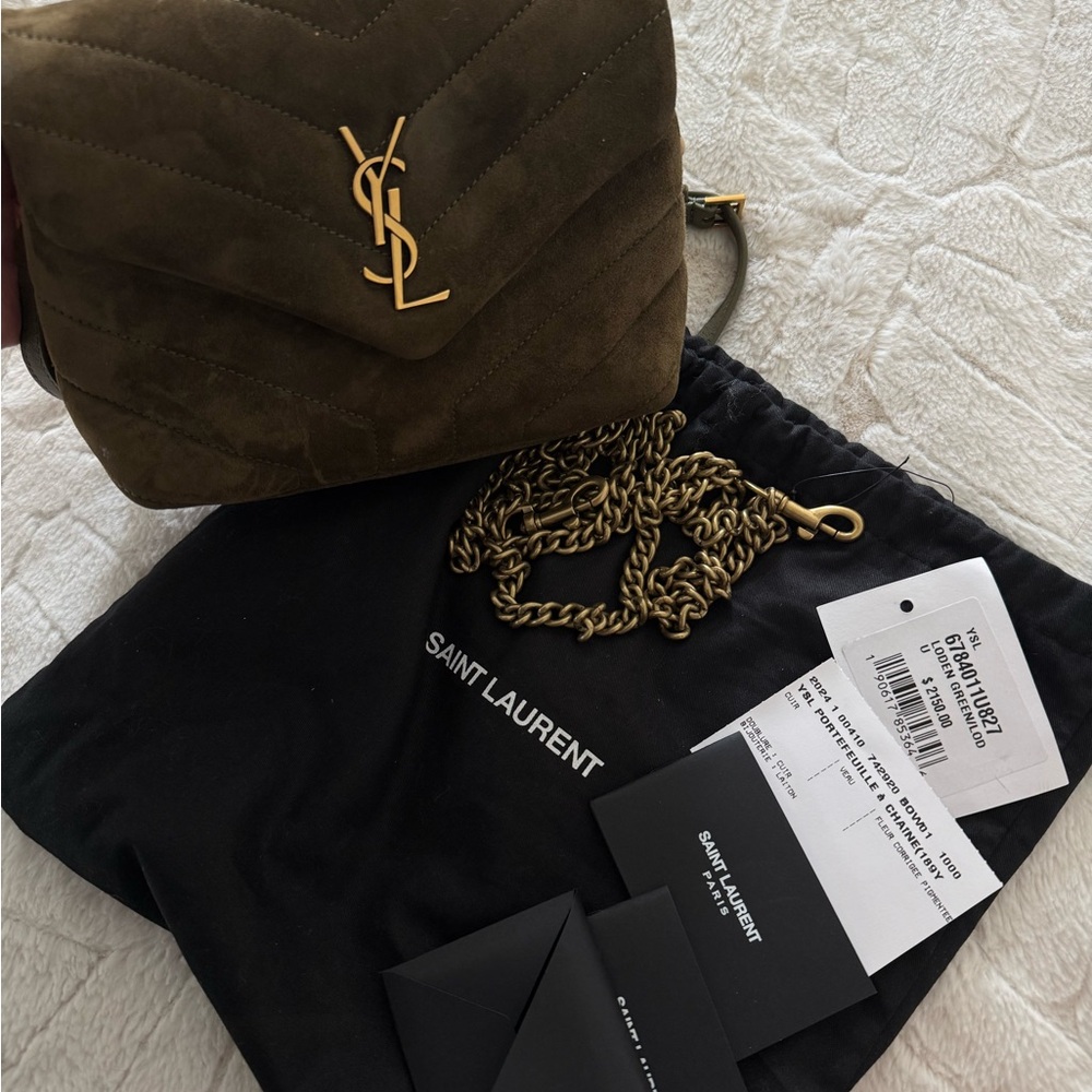 Saint Laurent Toy LouLou Khaki Suede Crossbody Bag - Picture 2 of 10